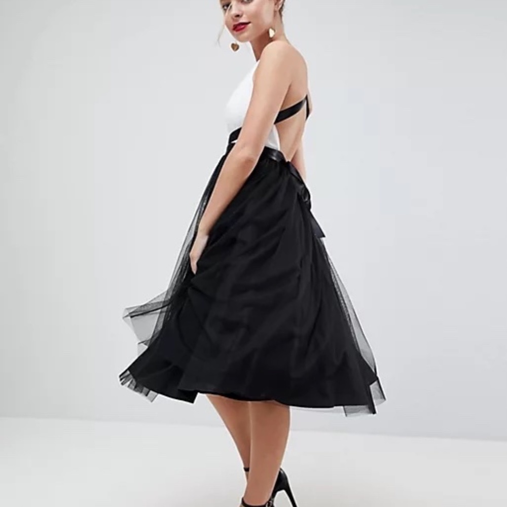 NWT ASOS Petite Tulle Midi Prom Dress with Ribbons
